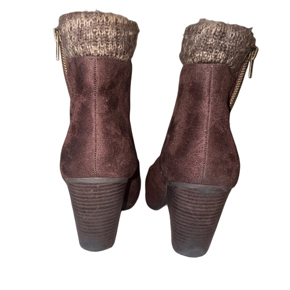 Shoe Dazzle Dark Brown Faux Suede Ankle Boots with Knit Cuff - Picture 4 of 6